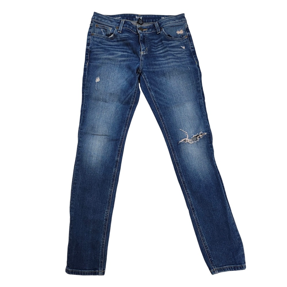 a.n.a. Boyfriend Women Distressed Skinny Jeans Blue Denim Low Rise Sz 28/6